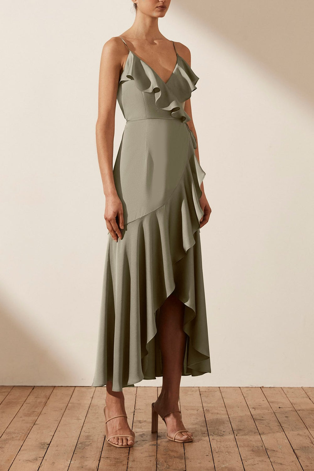 Luxe Bias Frill Wrap Dress | Eucalyptus ...